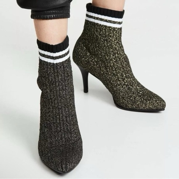 NEW $575 Stuart Weitzman Women’s Waverly Sock Bootie Black Gold US 9 M