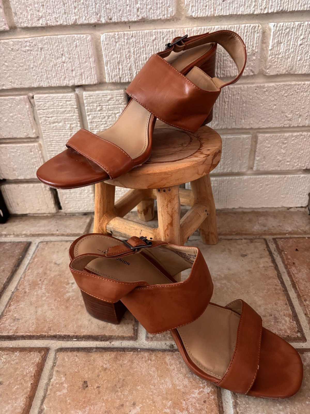 14th & Union Cognac Brown Ankle Strap Block Heel Sandal 9.5