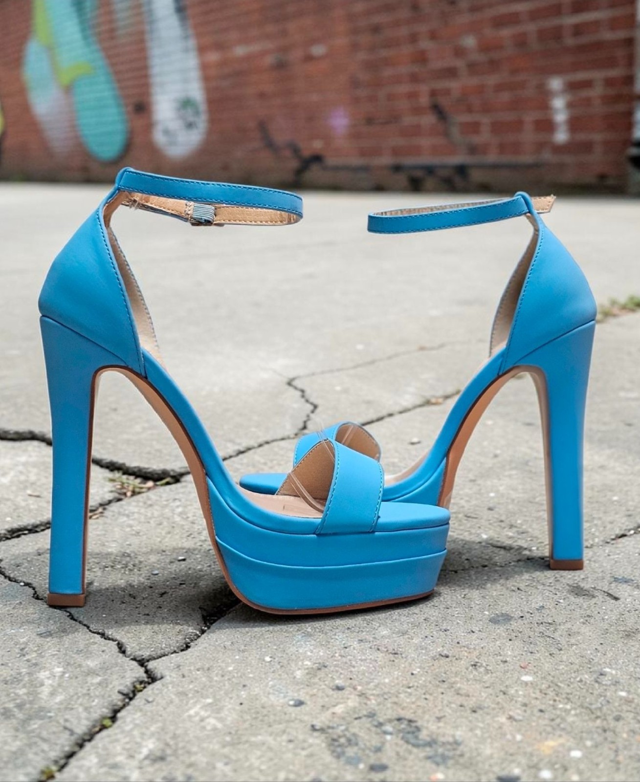 Sky Blue Platform Stiletto High Heels With Ankle Strap Buckle Closure For Women