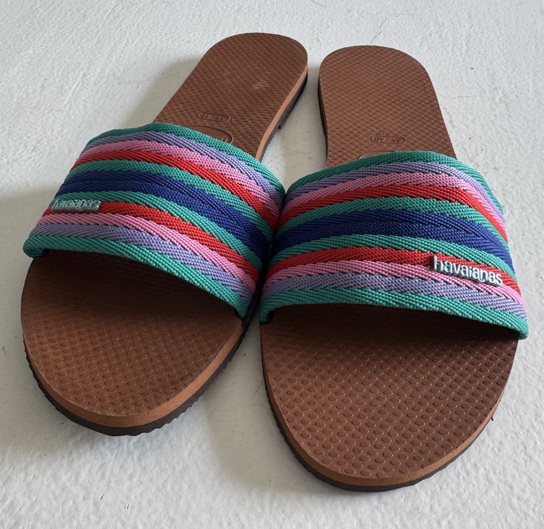 Havaianas You Malta Mix Multicolored Stripe Slide Sandals Women’s 9/10 W US New!
