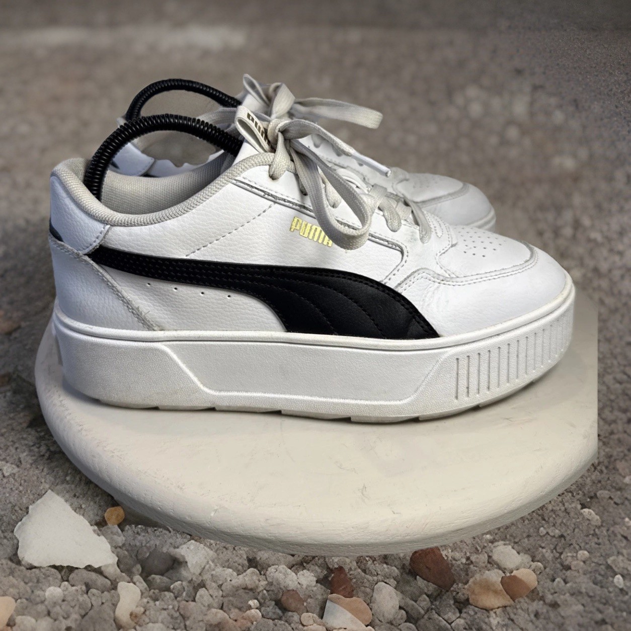 Size 8 – Puma Smash Platform v3 White Black Gold W Shoes Hip Hop School Trendy