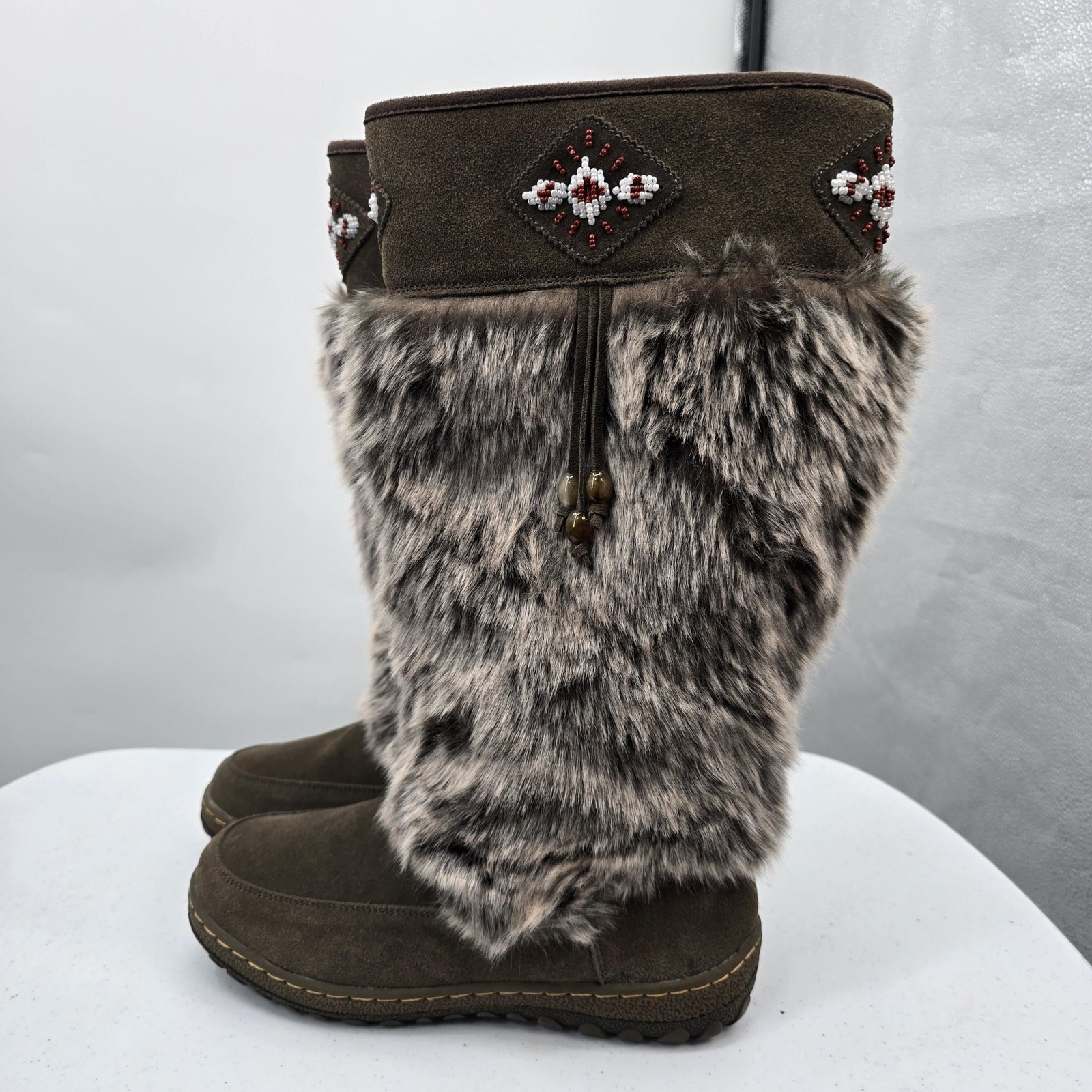 Wanderlust Snow Boots Womens 8.5 Brown Faux Fur Mid Calf Winter Warm Cozy Nordic
