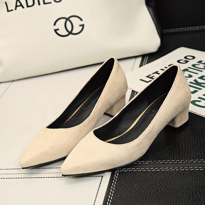 Women’s Pointed Toe Mid Block Heel Slip-on Suede Casual Shoes Oversize 50/52/54