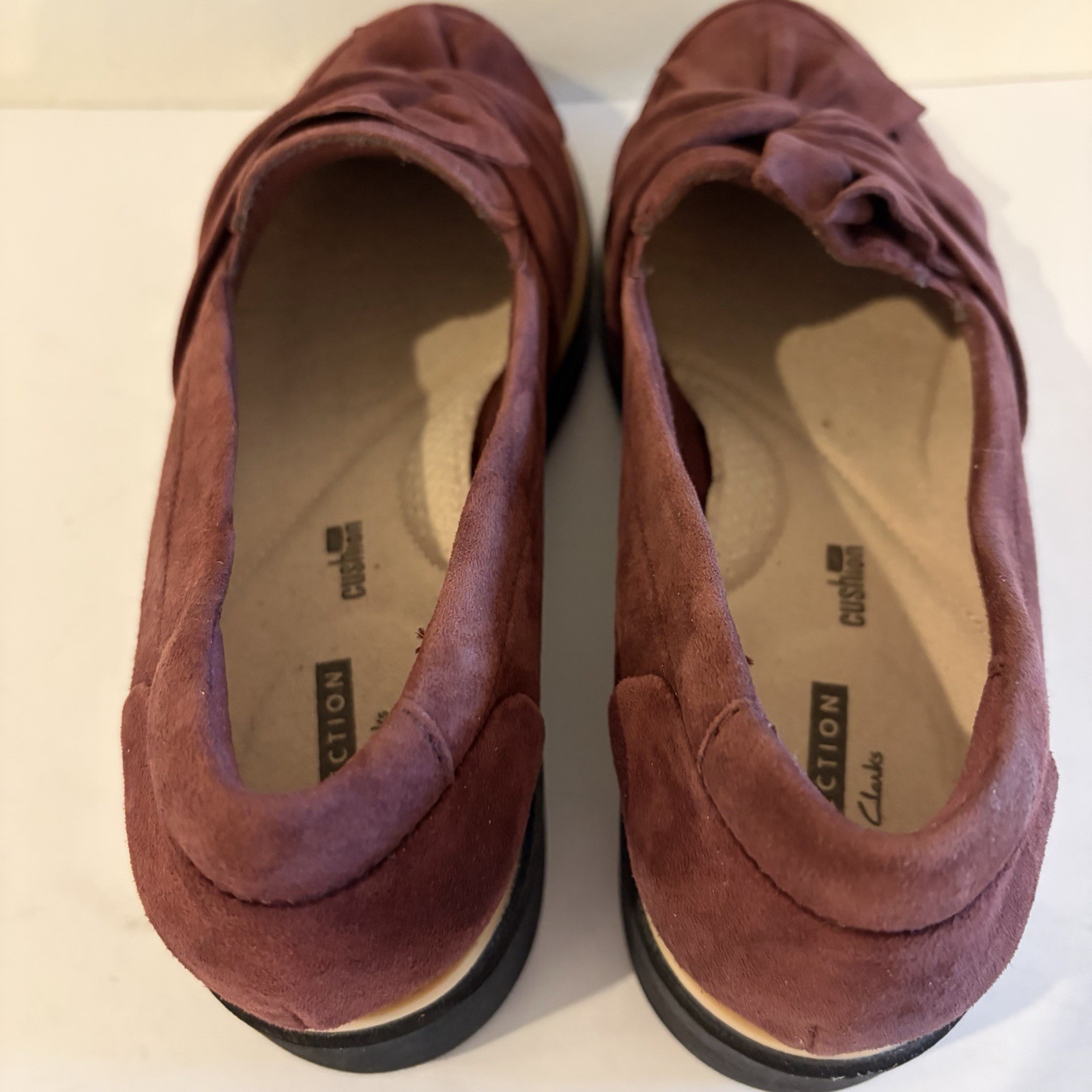 Clarks Burgundy Red Suede Sharon Dasher Knot Detail Slip-on Loafers Flats 8M NEW