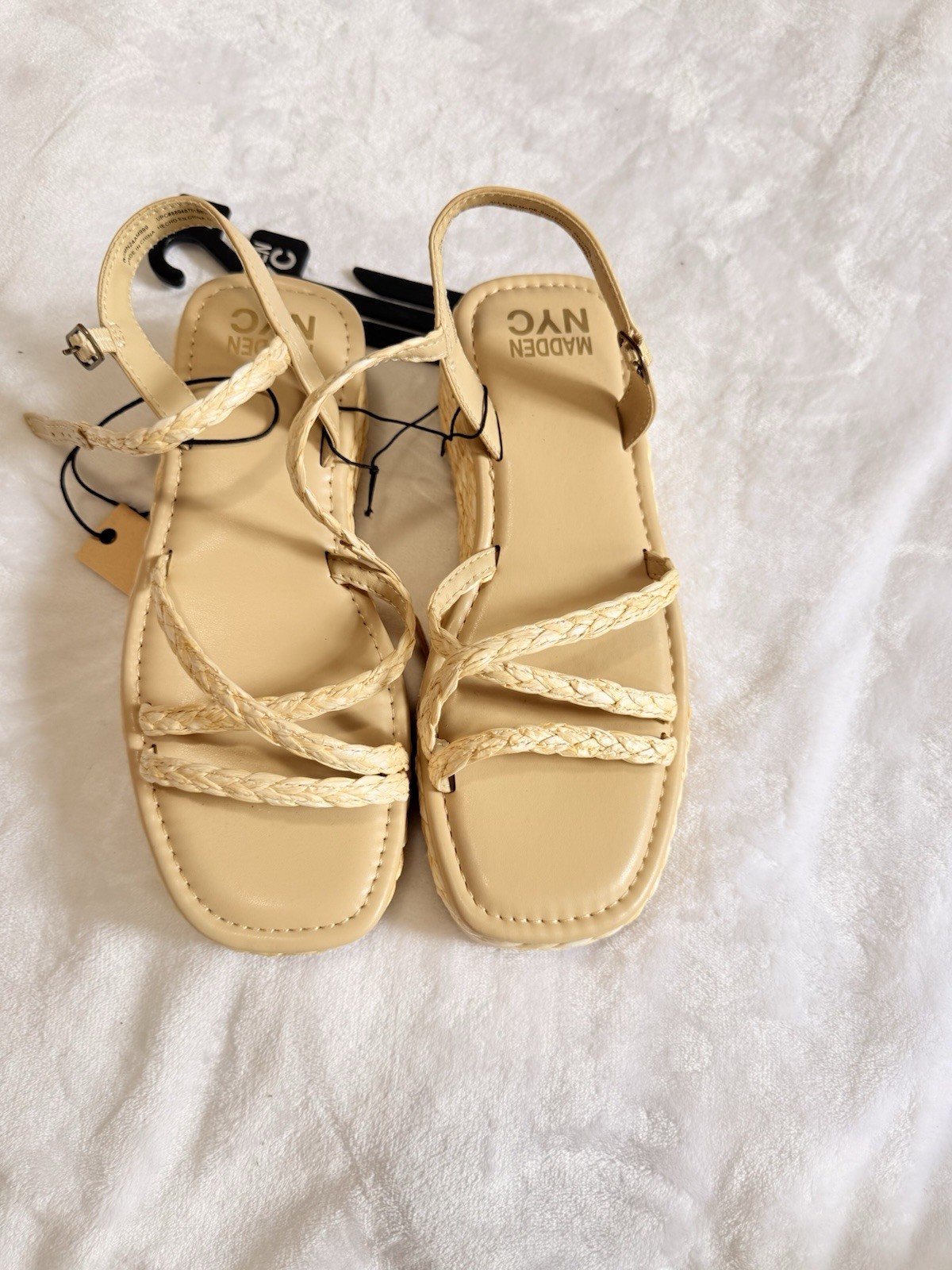 Madden NYC Women’s Beige Braided Strappy Ankle Strap Buckle Sandals 6.5