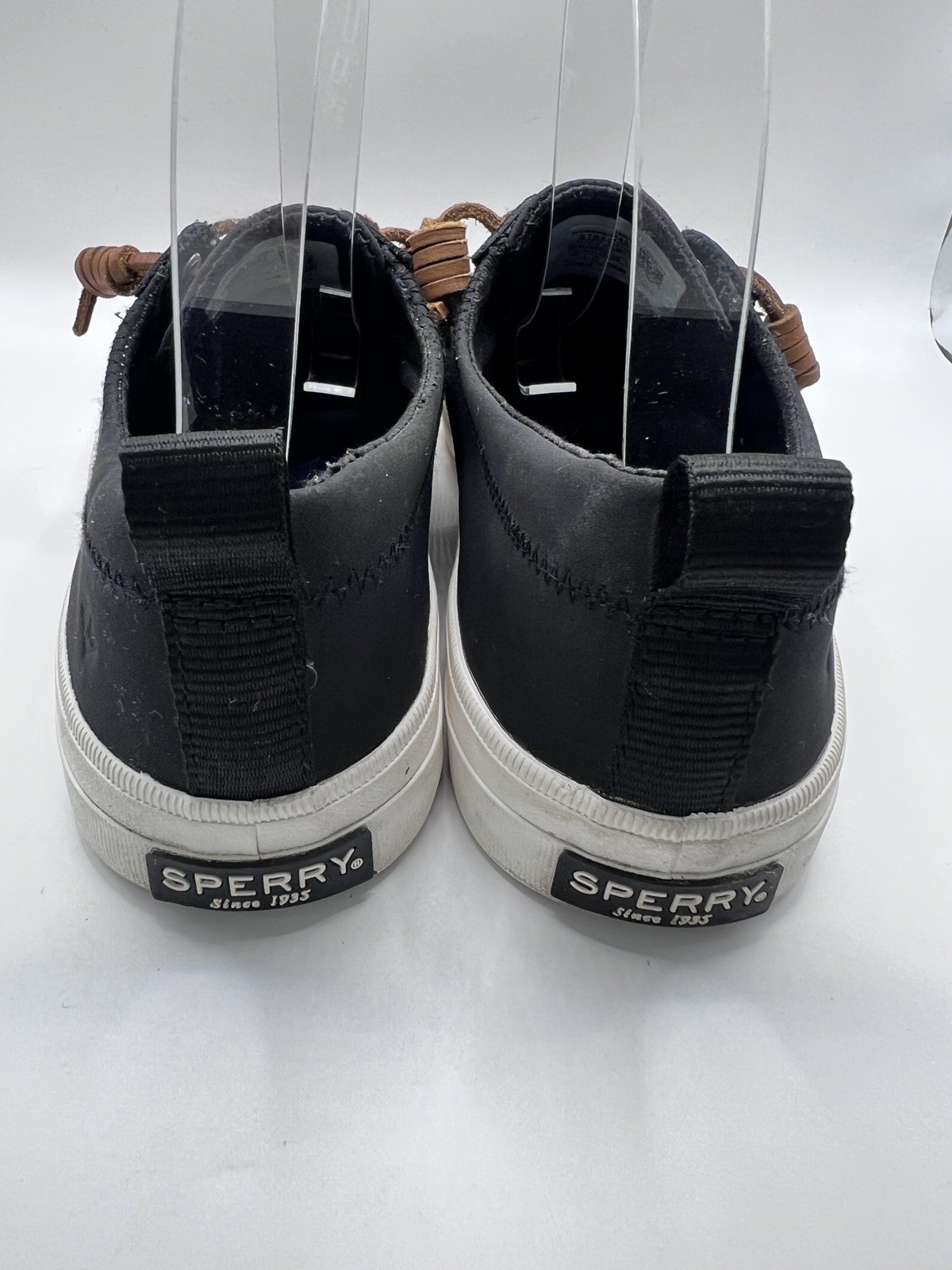 Sperry Pier Wave Dock Siders Women Size 7 Black Canvas Leather STS84642
