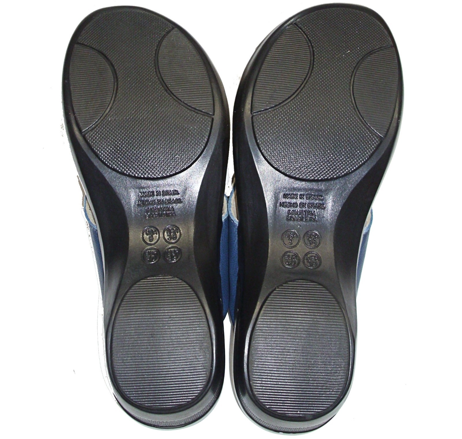 new MALU – BRAZIL 9 Navy Leather Gold FLOWER Wedge Slide Toe Post Thong Sandals