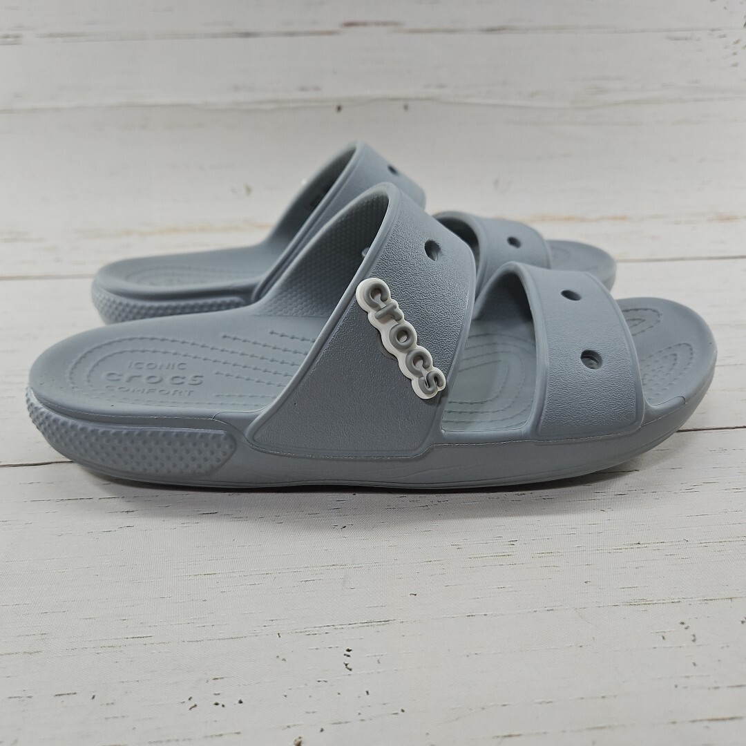 Crocs Classic Dual Band Womens 8 Gray Slip On Slides Sandals Jibbitz 206761