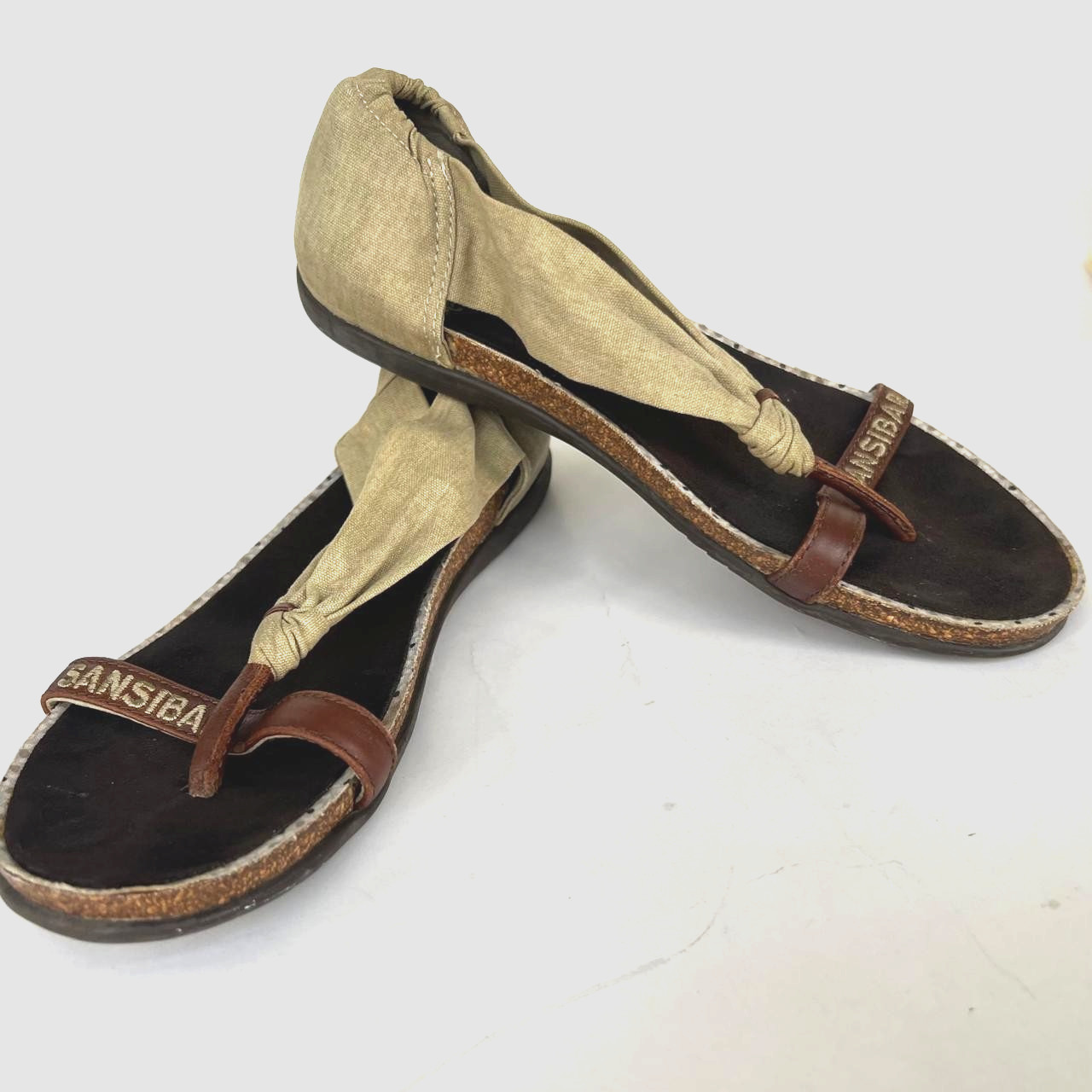 Sansibar Sylt Women’s Canvas & Leather Thong Sandals Shoes Size 37 EU Olive