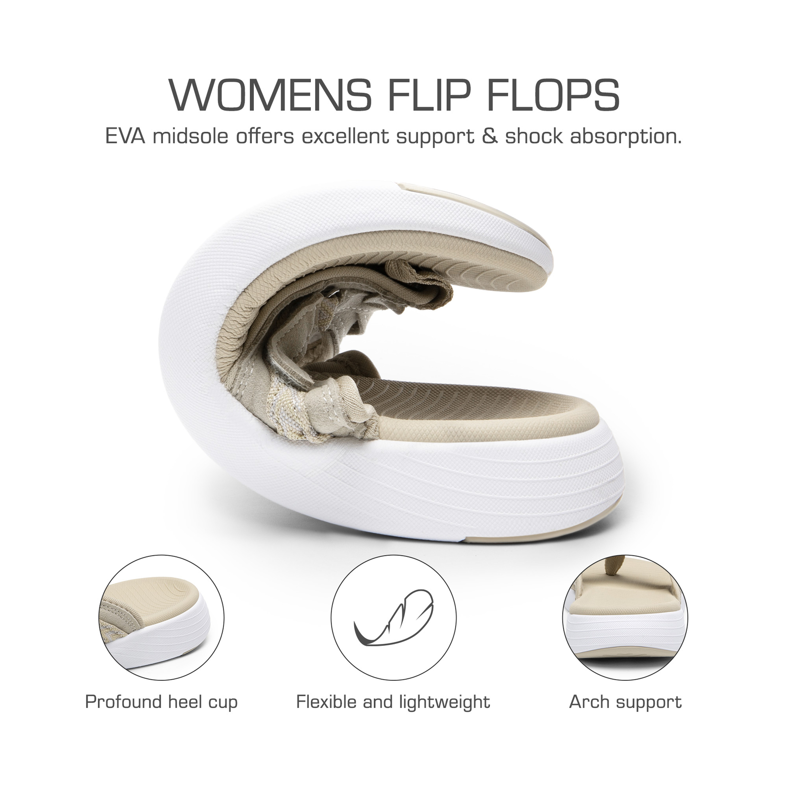 Women Summer Flip Flops With Arch Support Air Cushion Beach Walking Sandals NEW