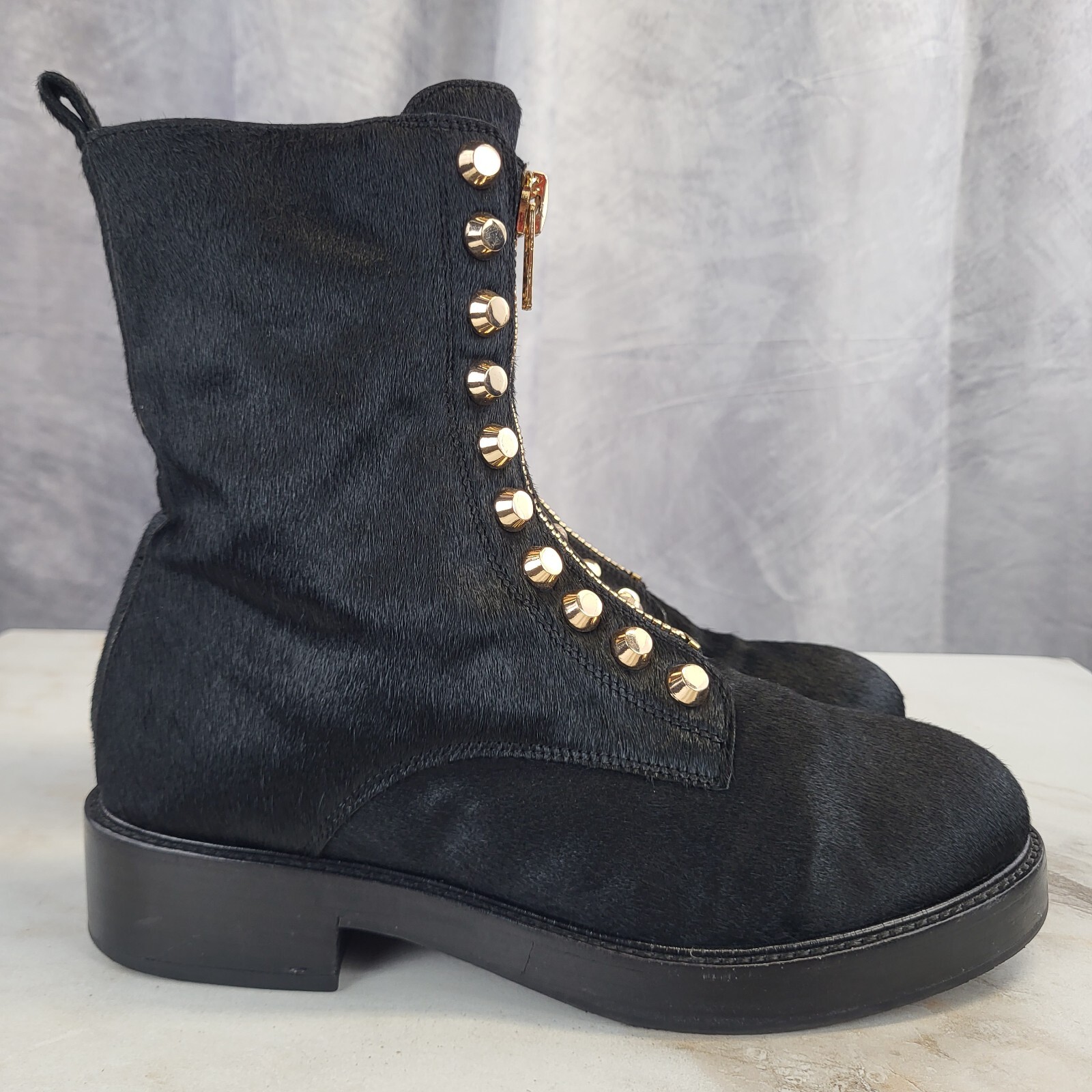 Jeffrey Campbell Tonette Genuine Calf Hair Studded Front Zip Boots Women’s 8.5