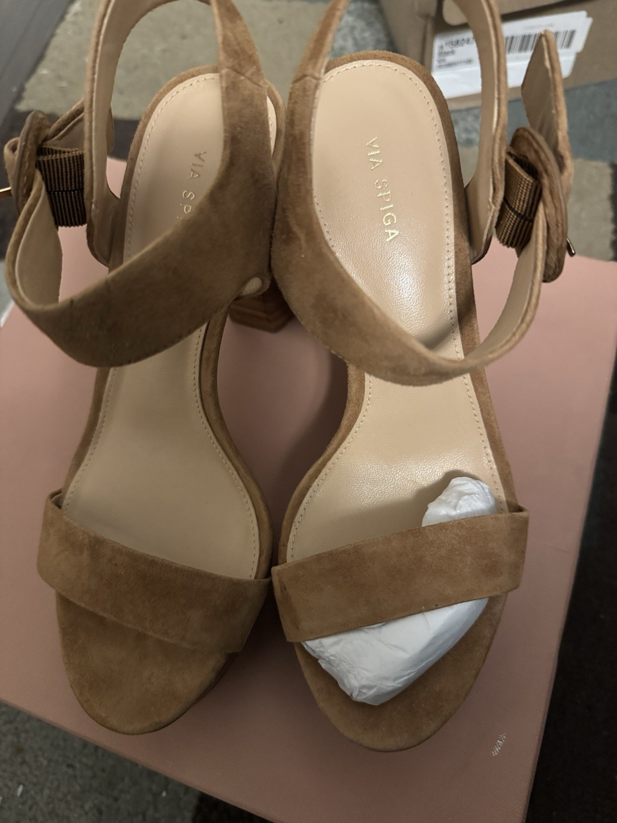 VIA SPIGA Brown Suede Platform Ankle Strap Buckle Open Toe Heels 5.5