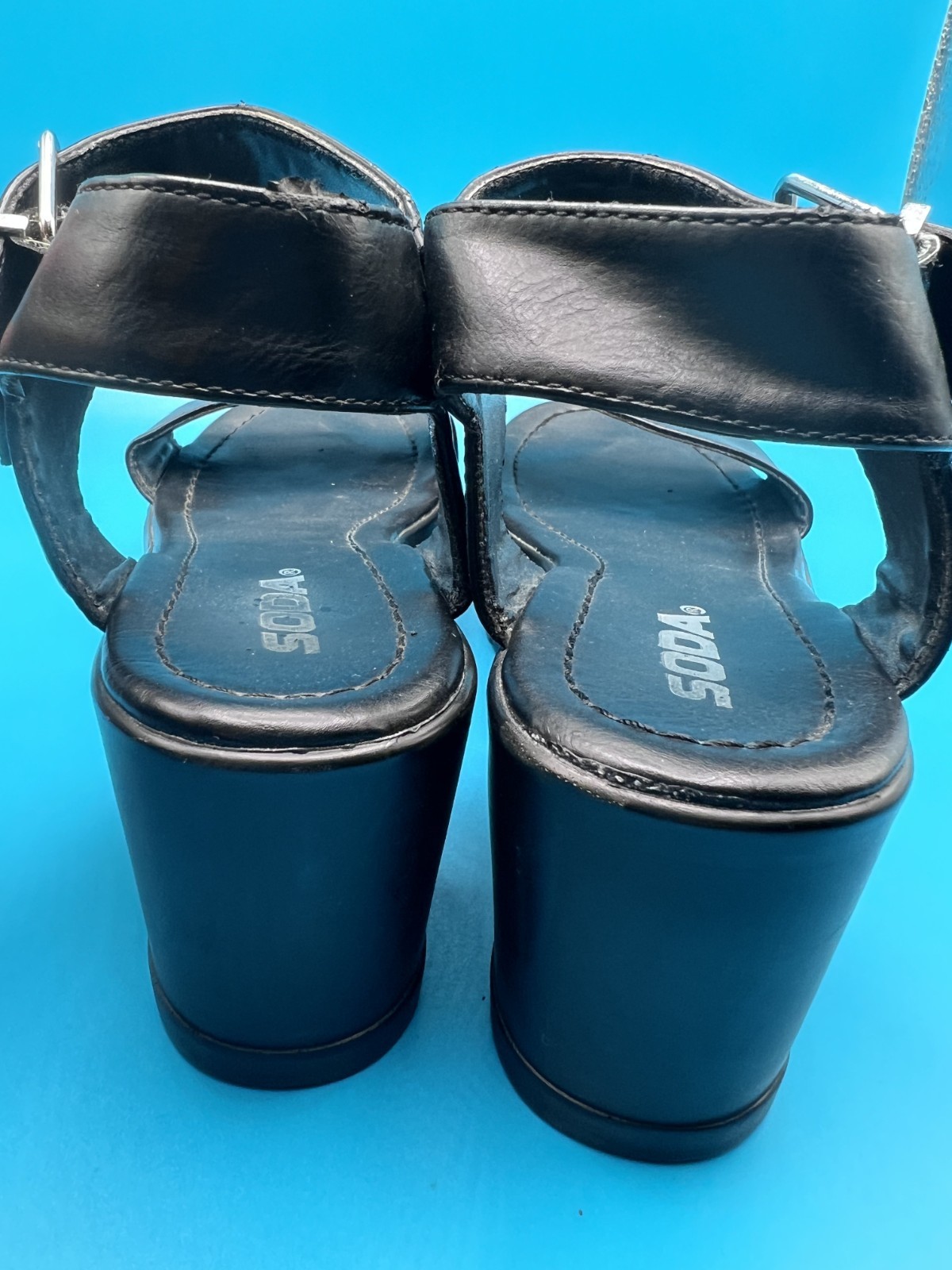 Y2k -SODA Black Platform Wedge Sandals Women’s Open Toe Ankle Strap Buckle Shoes