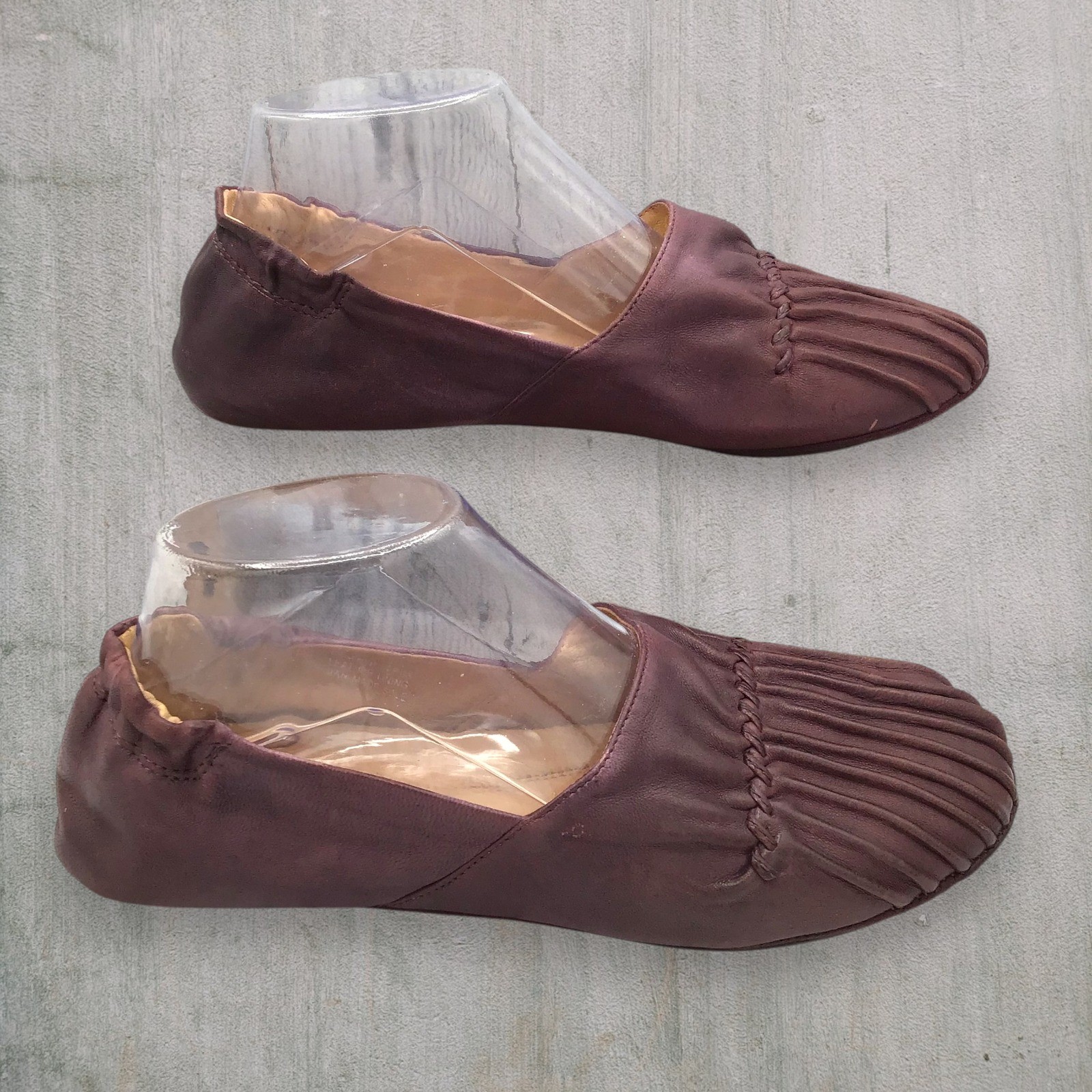 Chocolat Blu CAM2 Plum Purple Leather Pleated Ballet Flats Shoes Moccasin Sz 8.5