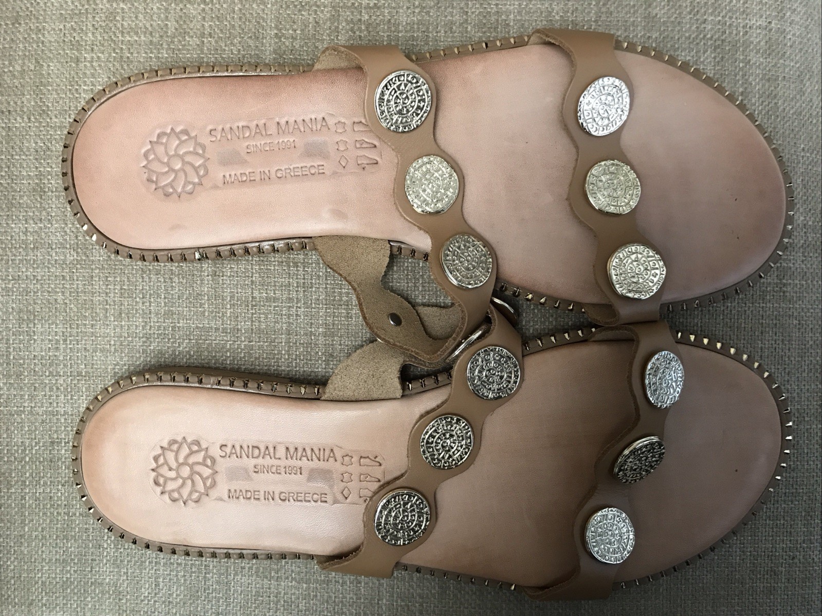 Sandal Mania Sandals Double Strap Replica Gold Coins Genuine Leather size 40 eur