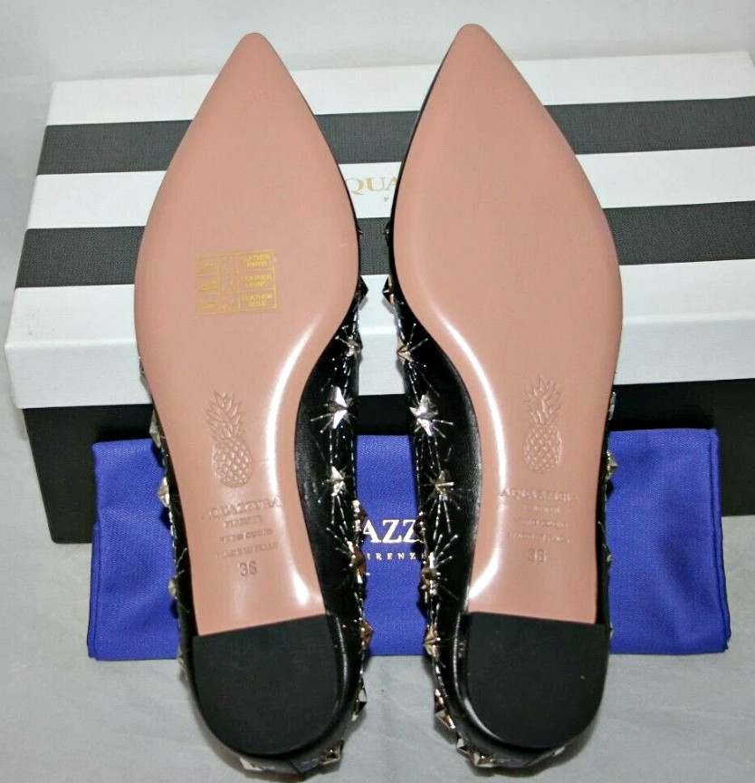 AQUAZZURA Cosmic Star Pointy Toe Flats in Black Silver sz US 6 – IT 36