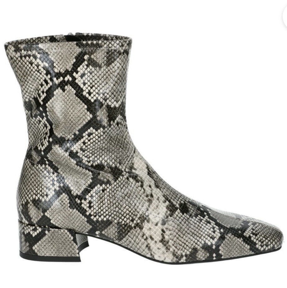 Scoop Block Heel Ankle Booties Black White Faux Snakeskin Side Zip Women Size 8