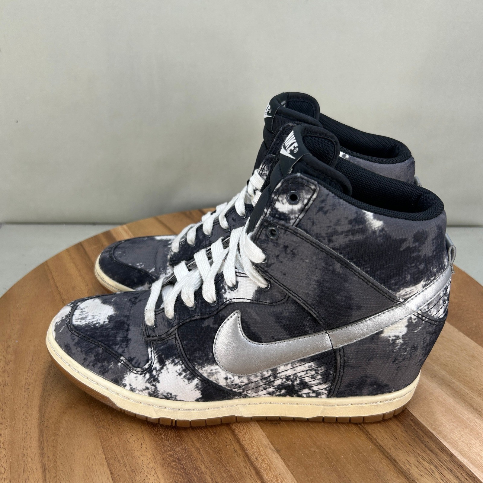 Nike Dunk Sky Hi PRM Tie Dye Black Silver Wedge Sneakers 543258-004 Womens 10
