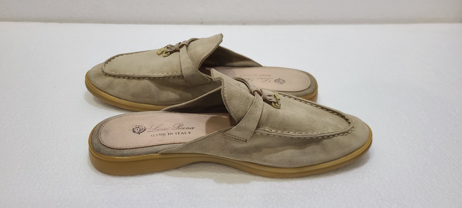 Loro Piana Summer Charms Walk Mules Suede Loafers Beige Taupe Size EU 41 US 10.5