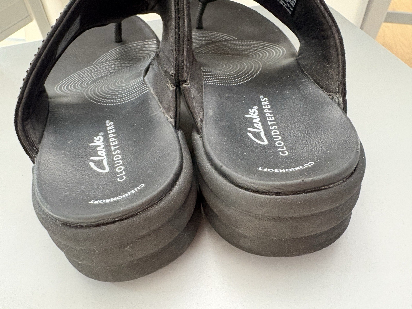 Clarks Drift Jaunt Cloud Steppers Sandals Rhinestone Thong Platform Black 8