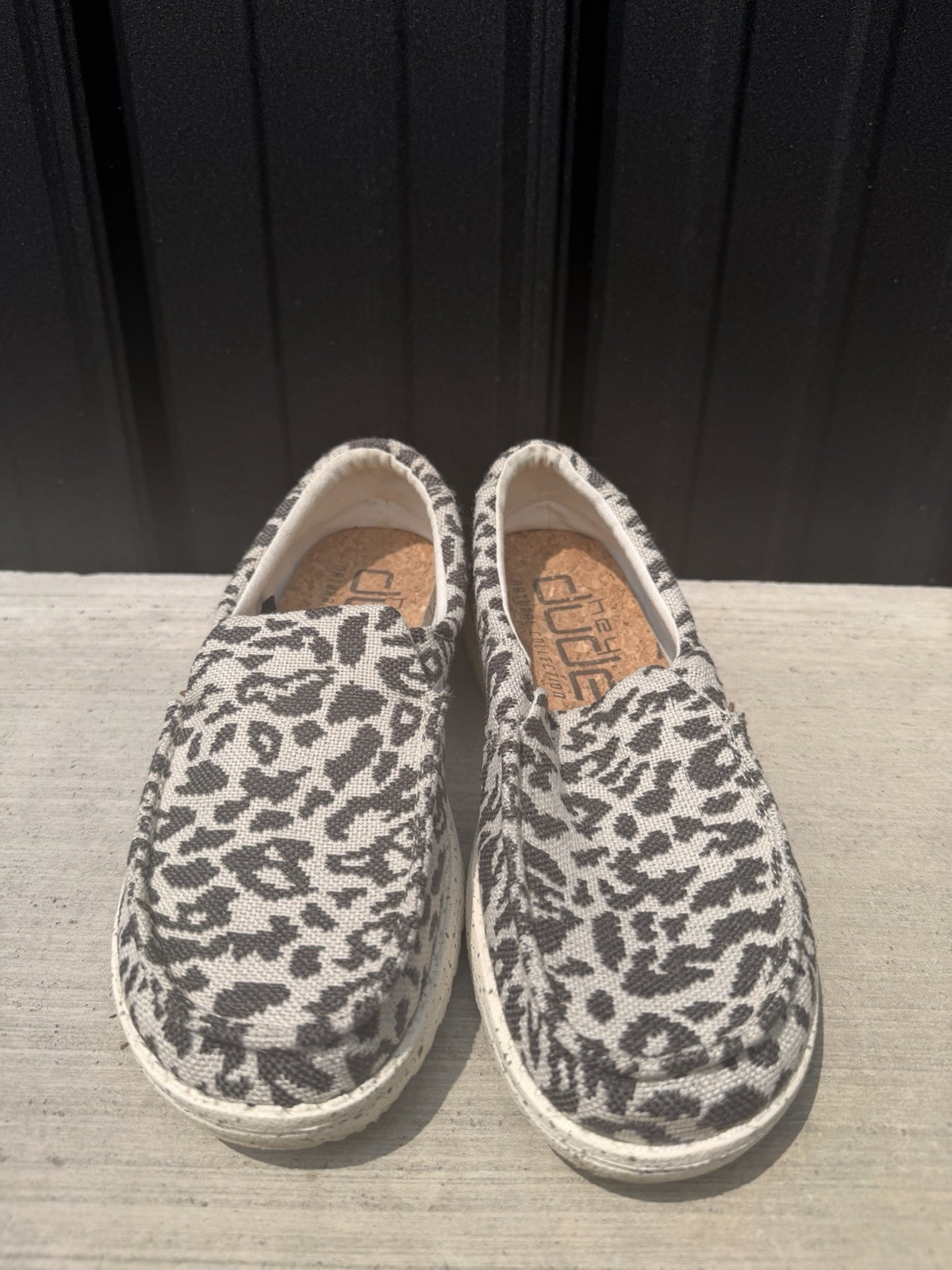 Hey Dude Womens Misty Woven Cheetah Grey Size 7 Slip On Walking Comfort Shoes
