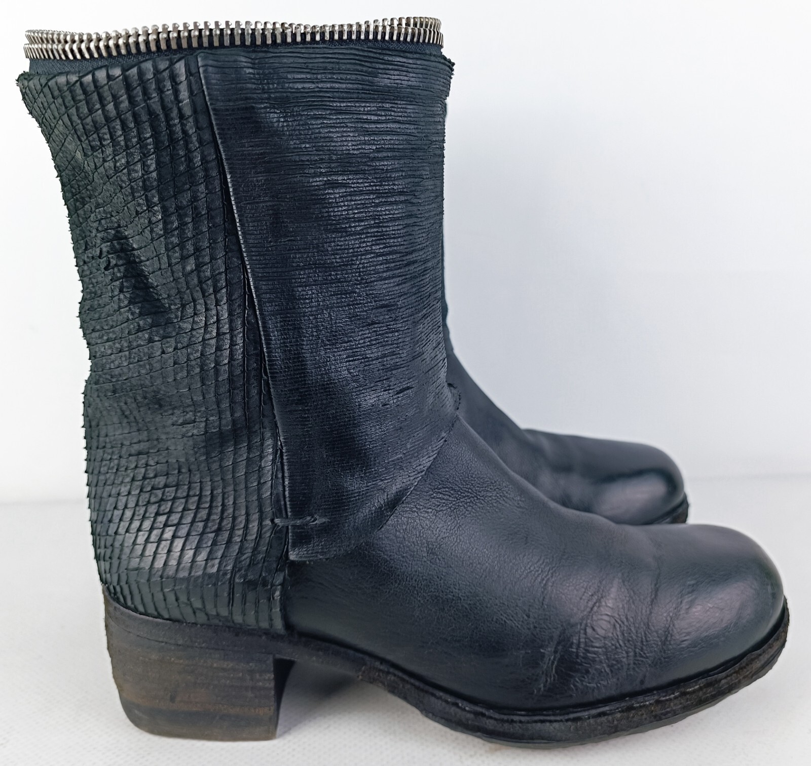 A.S.98 AirStep Womens Black Micro-textured Leather Biker Boho Boots Size EU 37