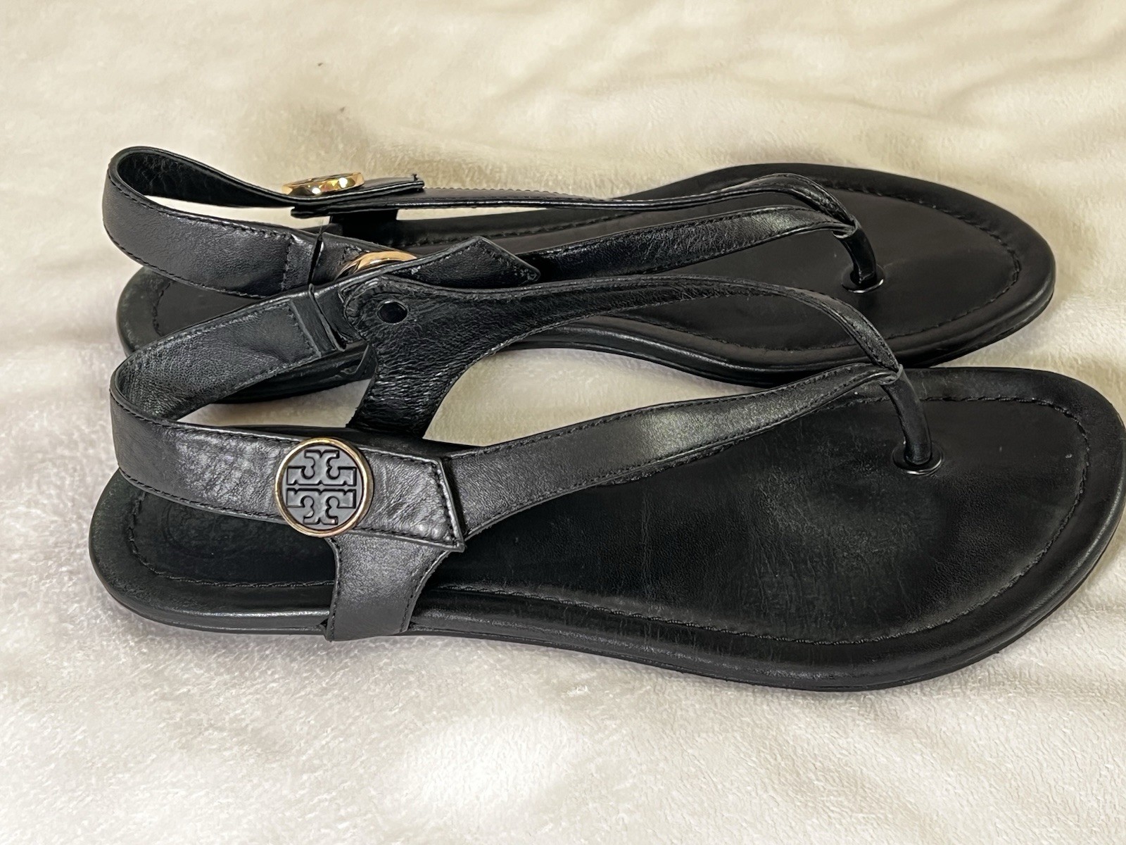 Tory Burch Women’s Thong Slingback Leather Sandals Black Size 7.5