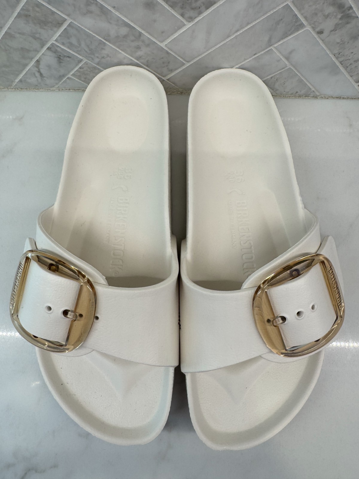 Birkenstock Madrid Big Buckle EVA Essentials Sandals Womens 5 36 Eggshell Slides