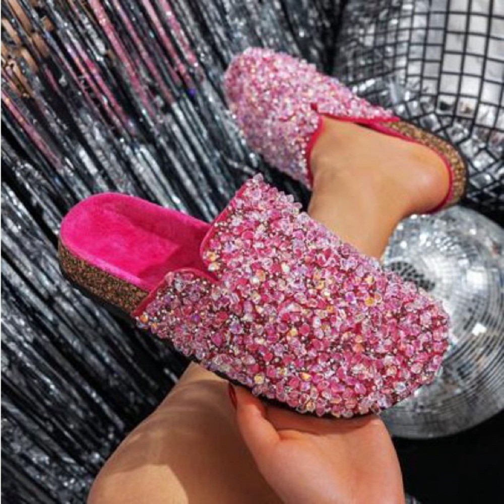 Fall/Winter New Sequin Beach Slippers,Vacation Sandals Slip on NEW Size 9