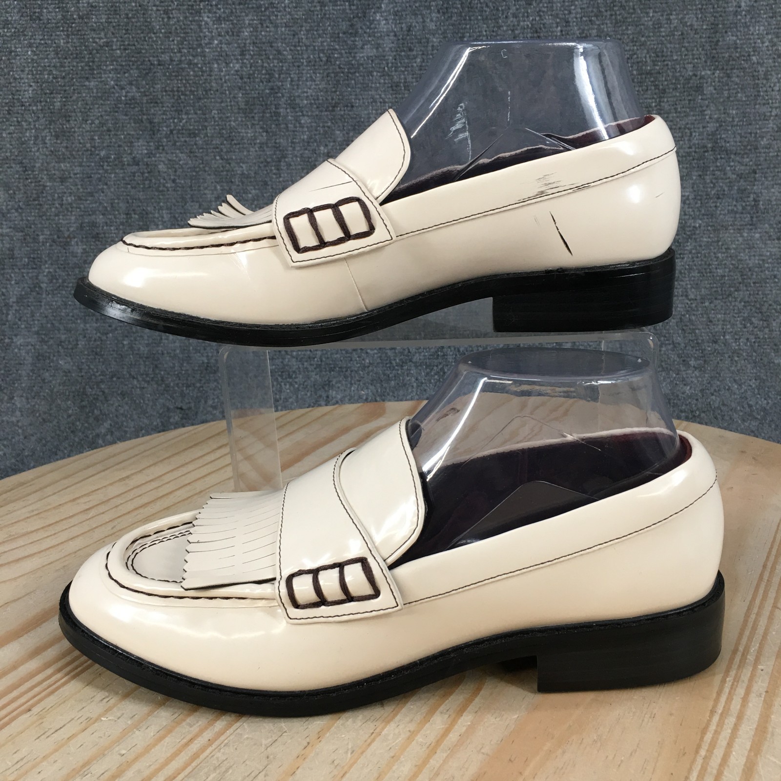 Franco Sarto Alonzo Kiltie Penny Loafer Shoes Womens 7.5 M Casual Leather Cream