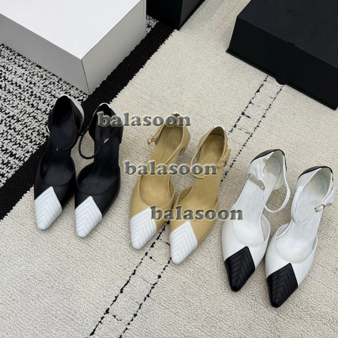 2026 spring shallow middle heels shoes pointed color matching women’s sandals