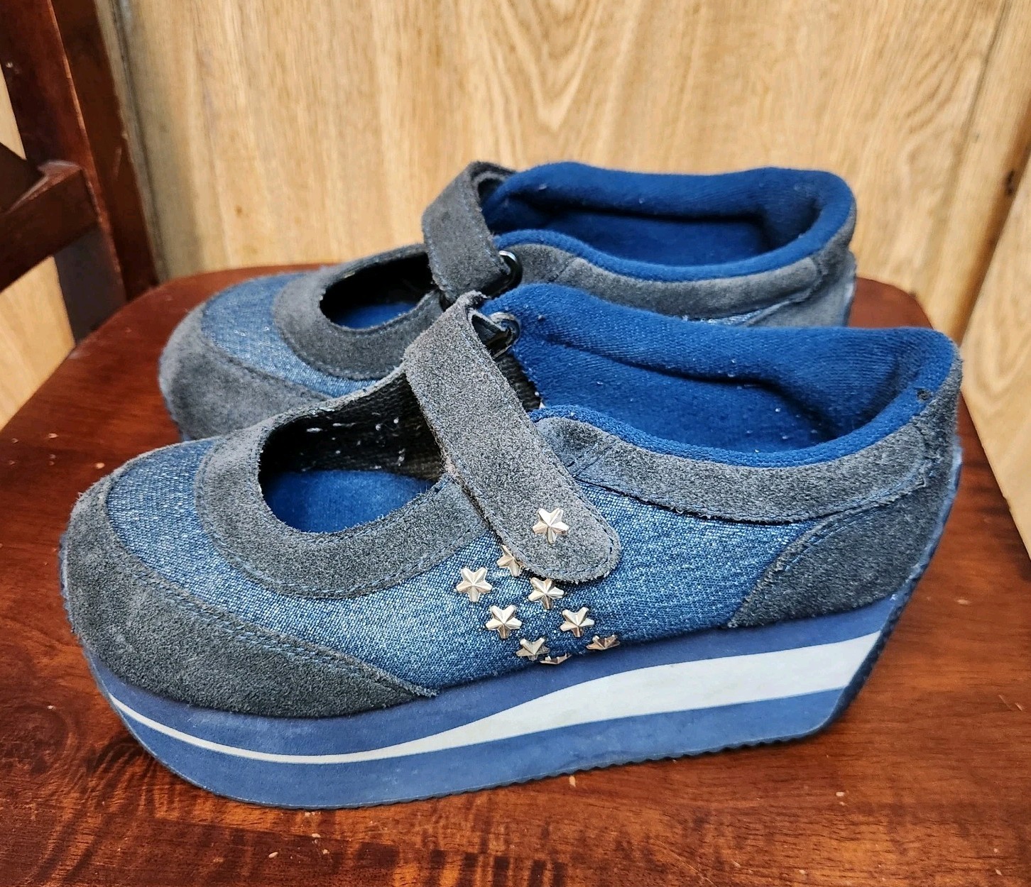 Volatile Starship Platform Sneakers Vintage Y2K Blue Denin Stars Womens Sz 8