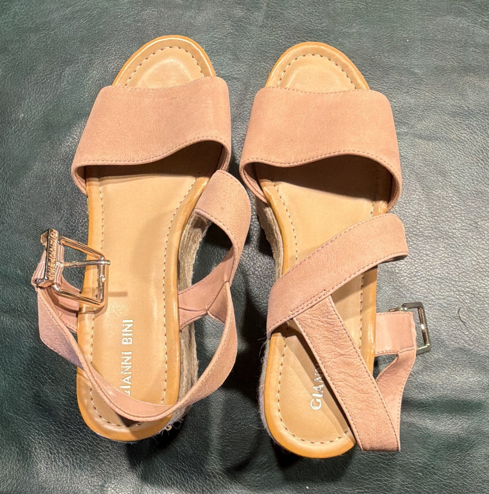 Gianni Bini Women’s 8.5 Pink Faux Suede Espadrille Wedge Sandals Ankle Strap