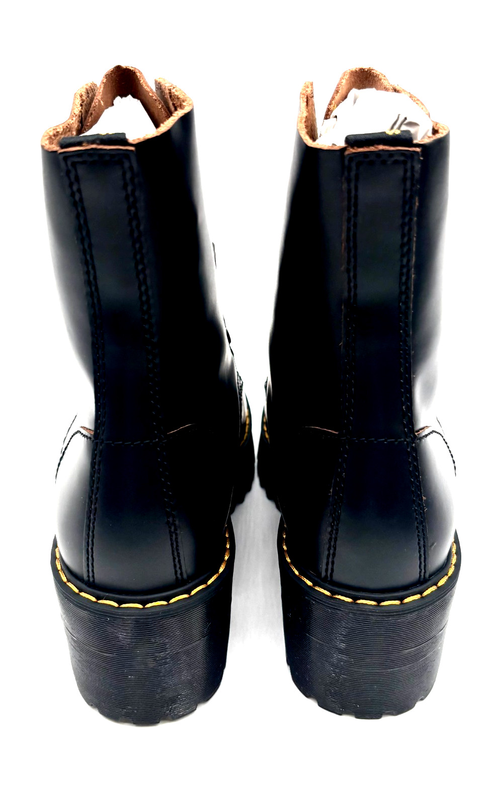 DR. MARTENS Wonebs Black Leona Vintage Smooth Leather Heeled Boots Size 7