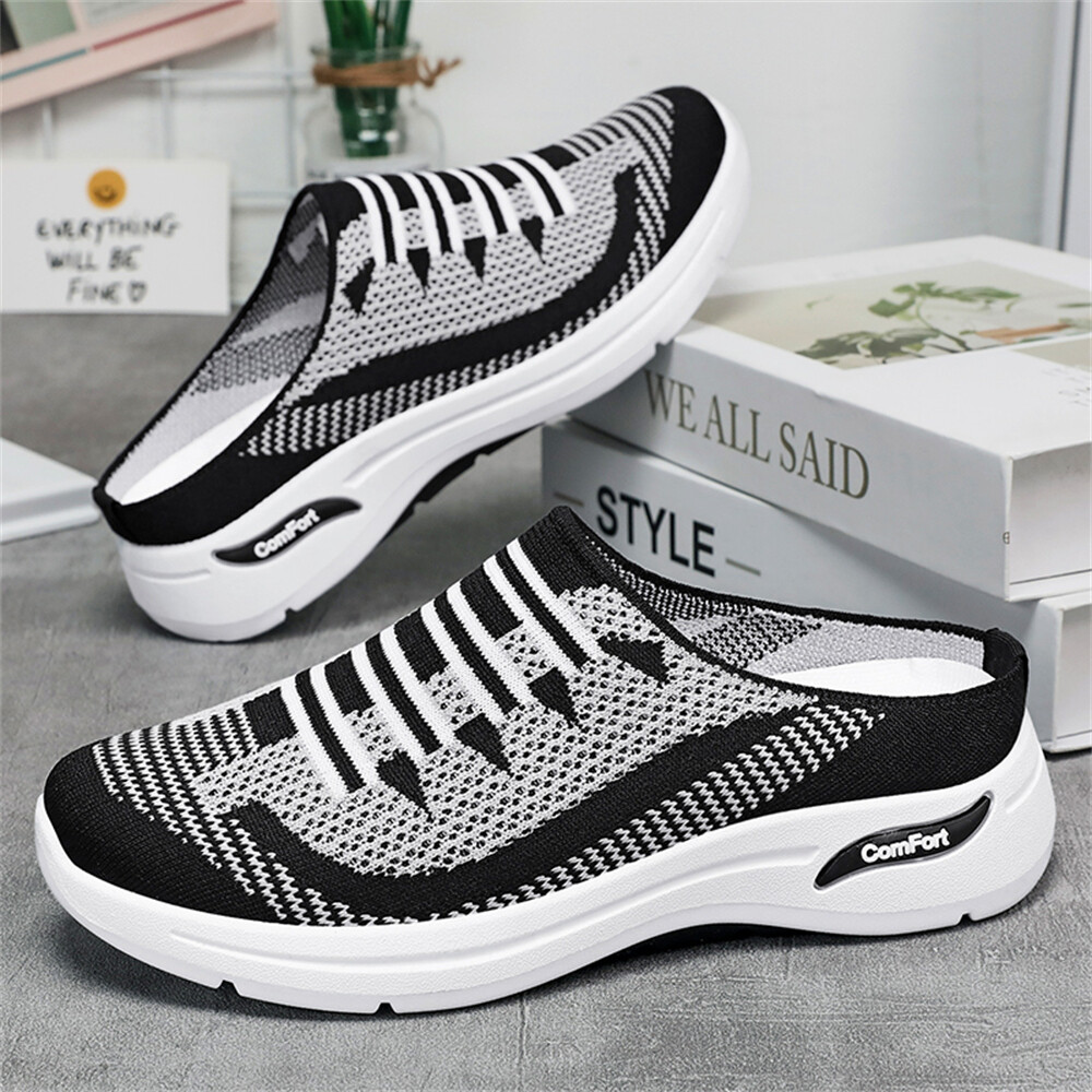 Womens Breathable Mesh Walking Mules Sneakers Open Back Slip on Shoes
