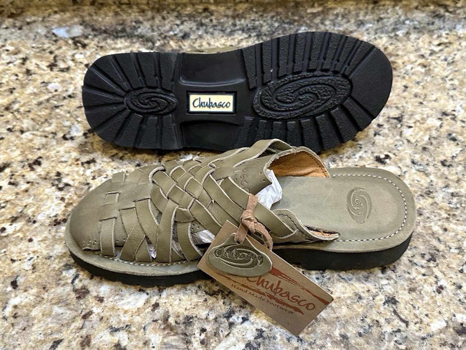 CHUBASCO Mexico Martha Green Leather Sandals Woven Slip On Mens 4 Womens 6 NEW