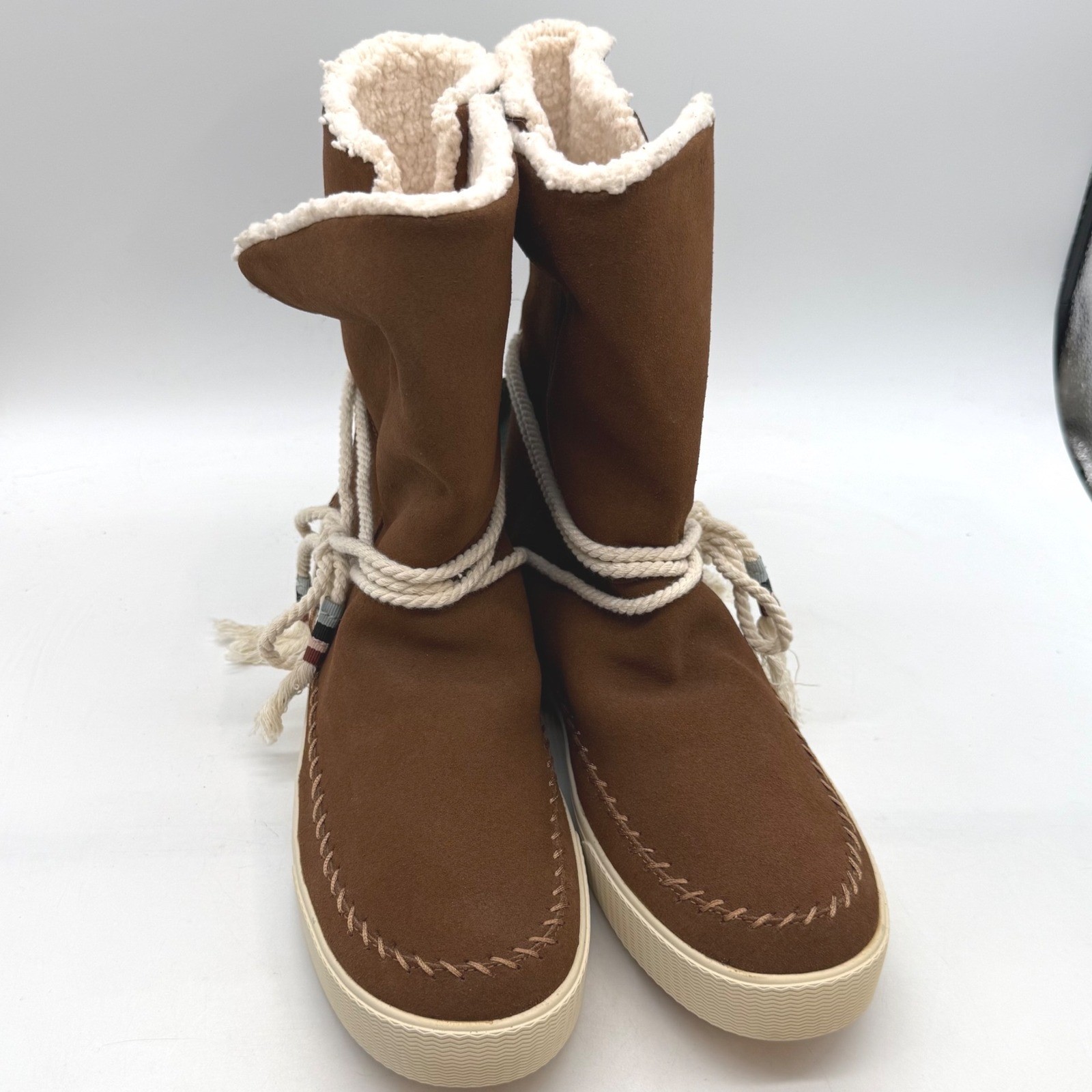 TOMS Vista Dark Amber Suede Faux Shearling Water Resistant Boots Womens 12 NEW