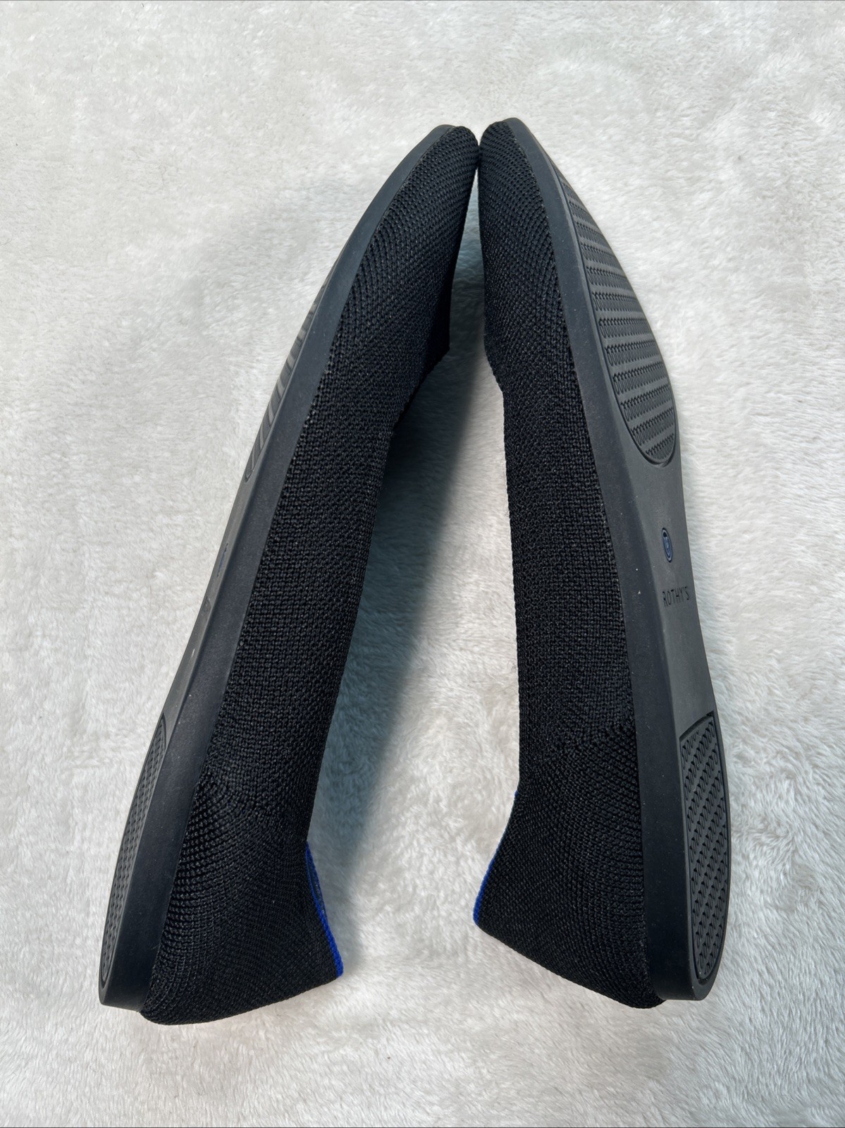 Rothy’s The Point Flats Black Blue Trim Knit Recycled Shoes Women Sz 9