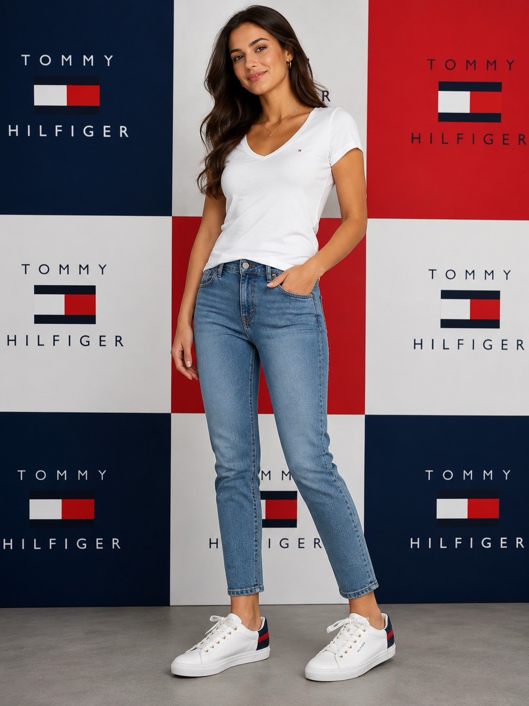 Tommy Hilfiger Women’s White Low Top Sneakers – Classic Lace Up Casual , Size 9
