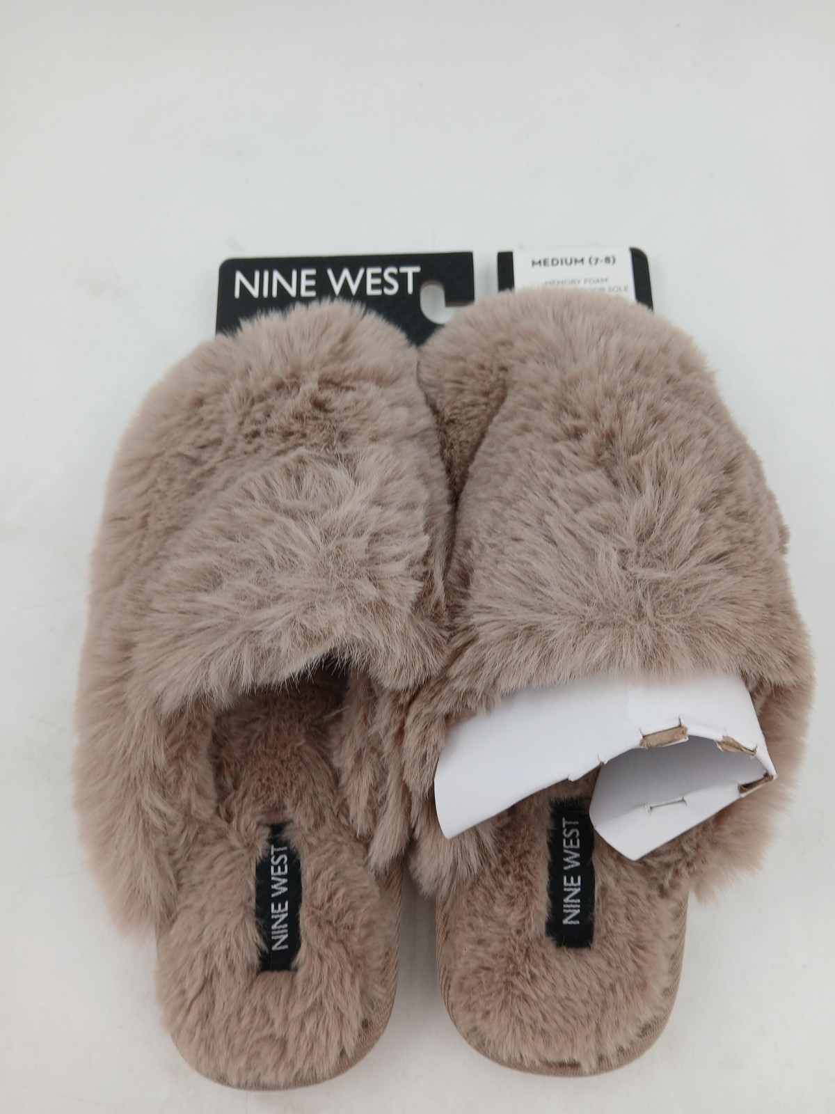 Nine West Slippers Womens Size 7-8 Medium Tan Faux Fur Memory Foam Indoor