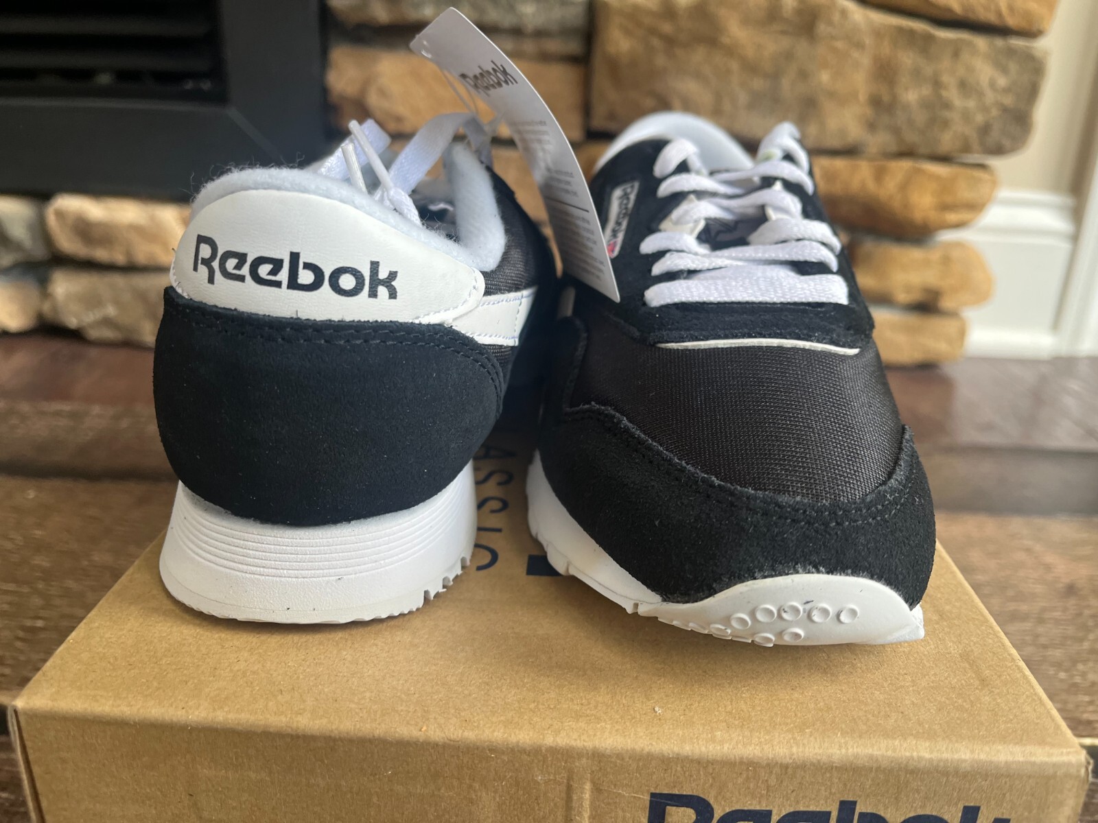 REEBOK ROYAL CLASSIC LEATHER NYLON BLACK WHITE WOMENS SIZE 5 NEW WITH BOX