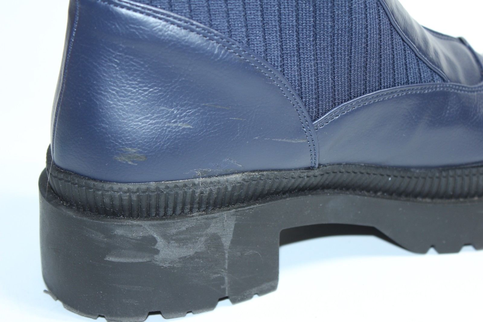 BCBGeneration Women’s Montana Blue Leather Knit Fabric Zip Combat Boot Size 9.5M