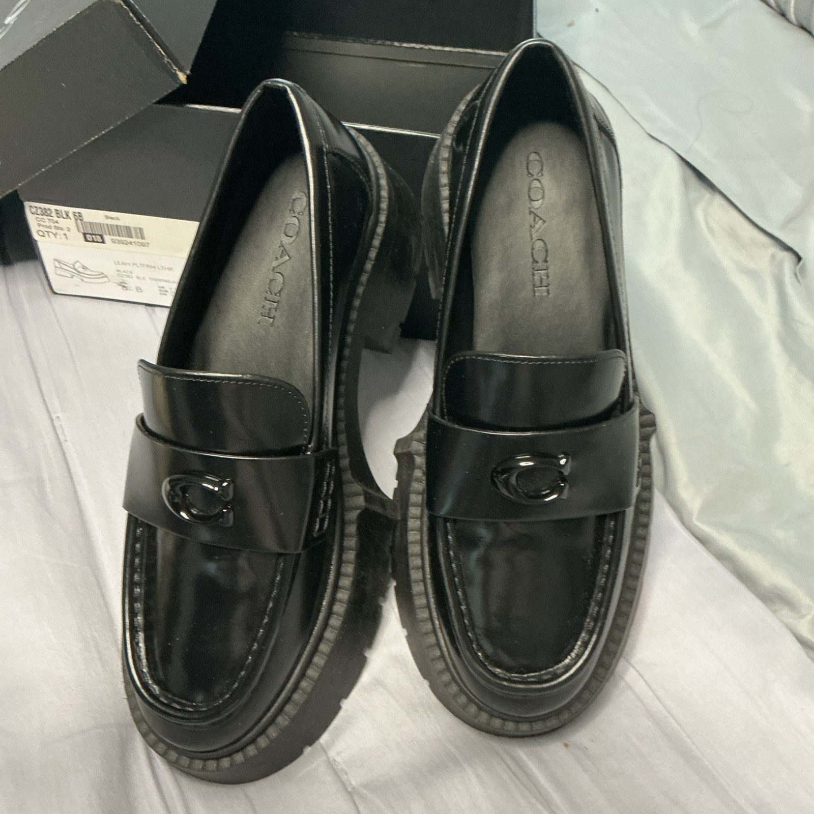 Coach Leah Platform Loafer Black Sz 6B