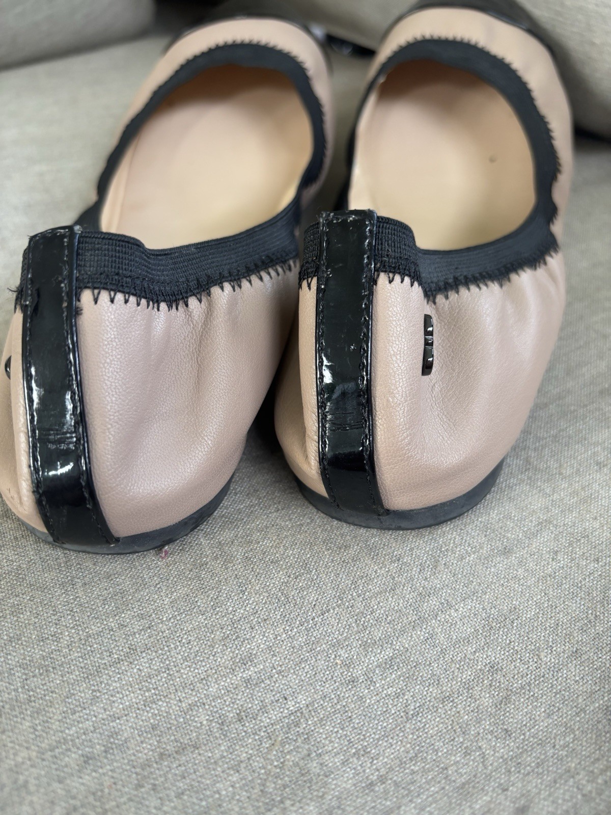 Cole Haan Women’s Ballet Flats Cap Toe Leather Slip-On Beige/Black 10 B