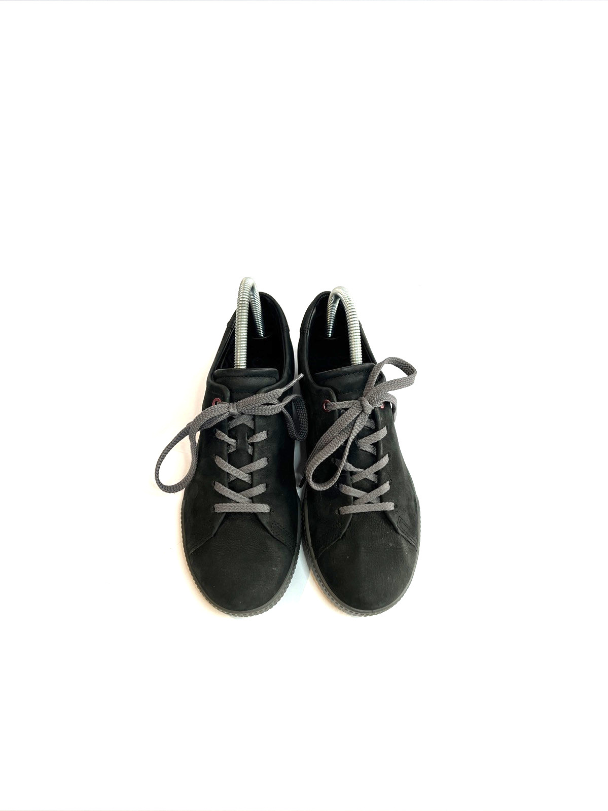 ECCO Black Leather Lace Up Sneakers Shoes Women Sz 7-7.5 (38) Made In Indonesia