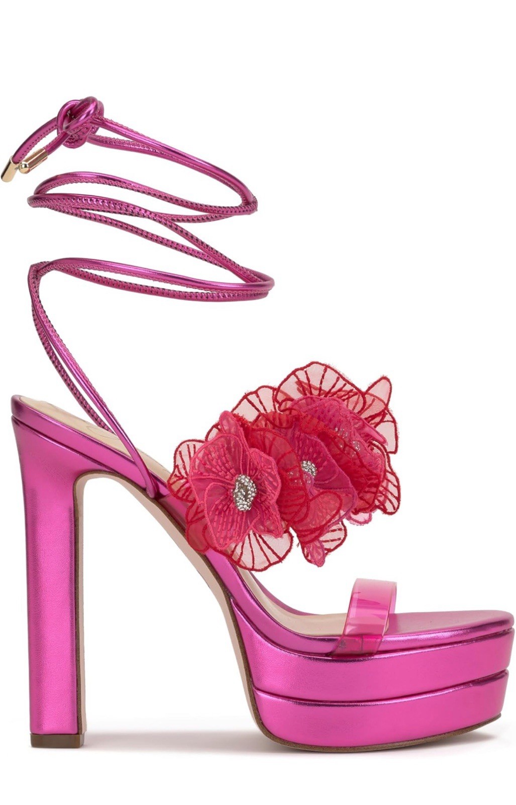 JESSICA SIMPSON Size 9.5M Iyla Pink Jewel Strappy Heels Lace Flowers Wrap Ankle