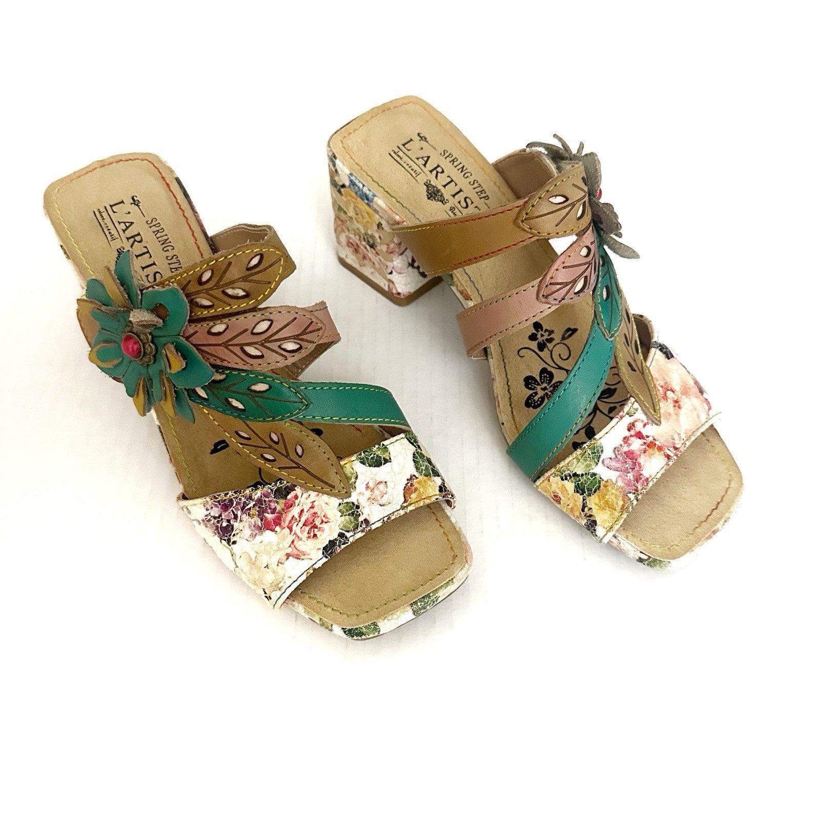 L’Artiste Spring Step Izetru Sandals Floral Block Heel Fairy Whimsy Size 6 NWOB