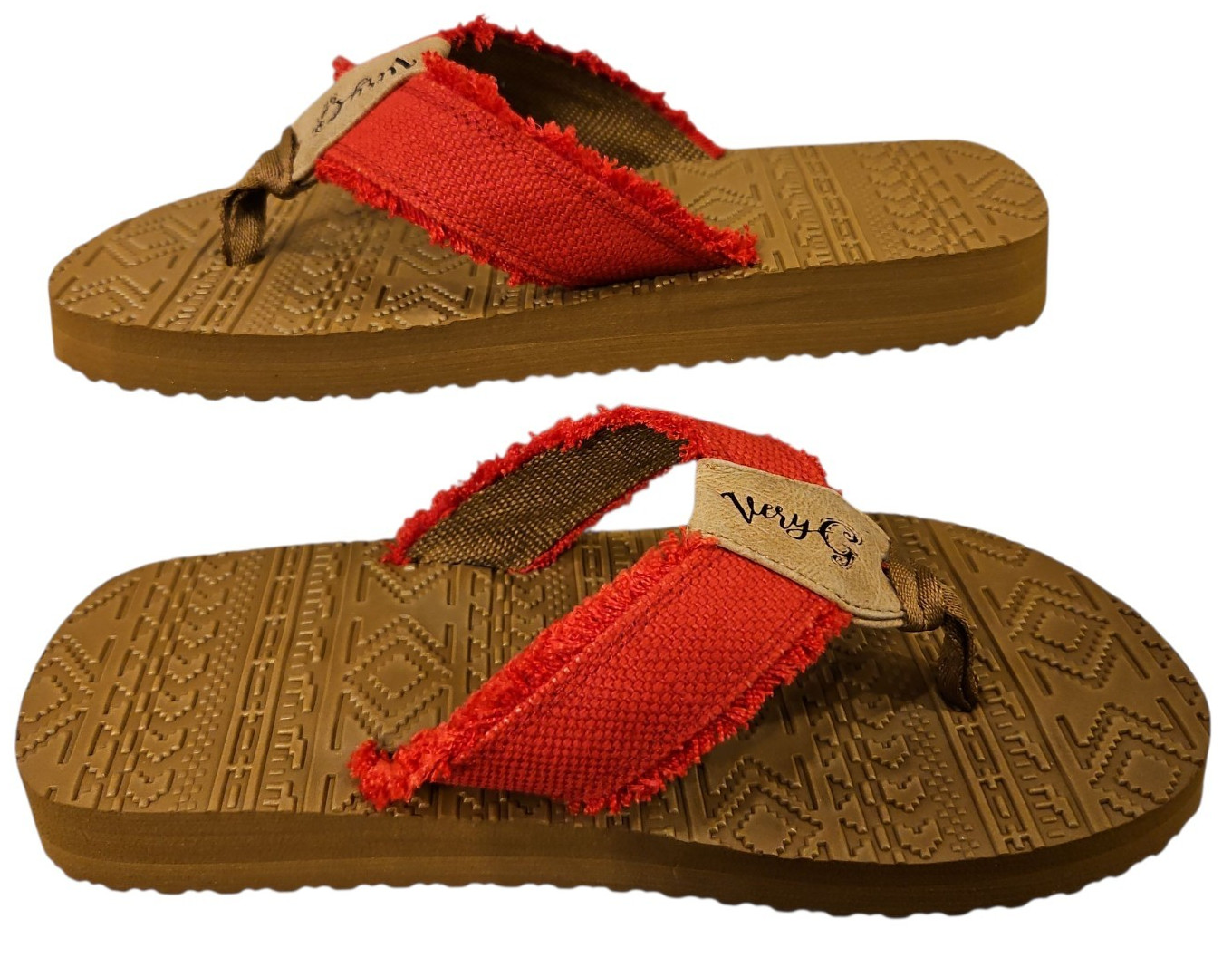 Very G Flip Flops Womens 8 Red Brexly 2 GJSA0362 Frayed Beachwear Boho New