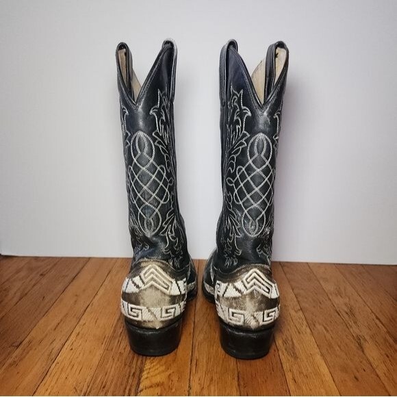 MEZCALERO Black Horse Embroidered Cowboy Boots