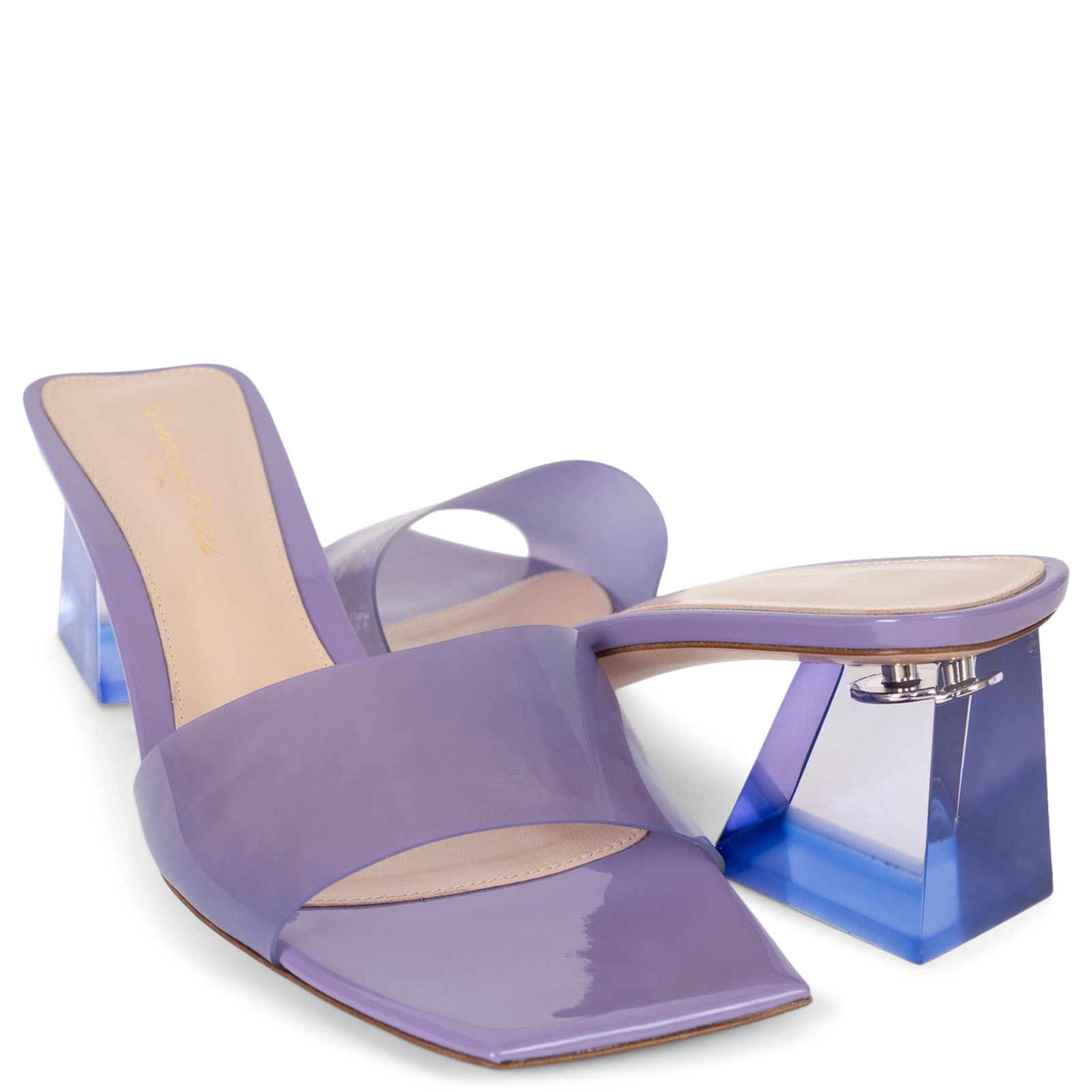74231 auth GIANVITO ROSSI purple plexi COMSIC 55 GLASS Sandals Shoes 38.5